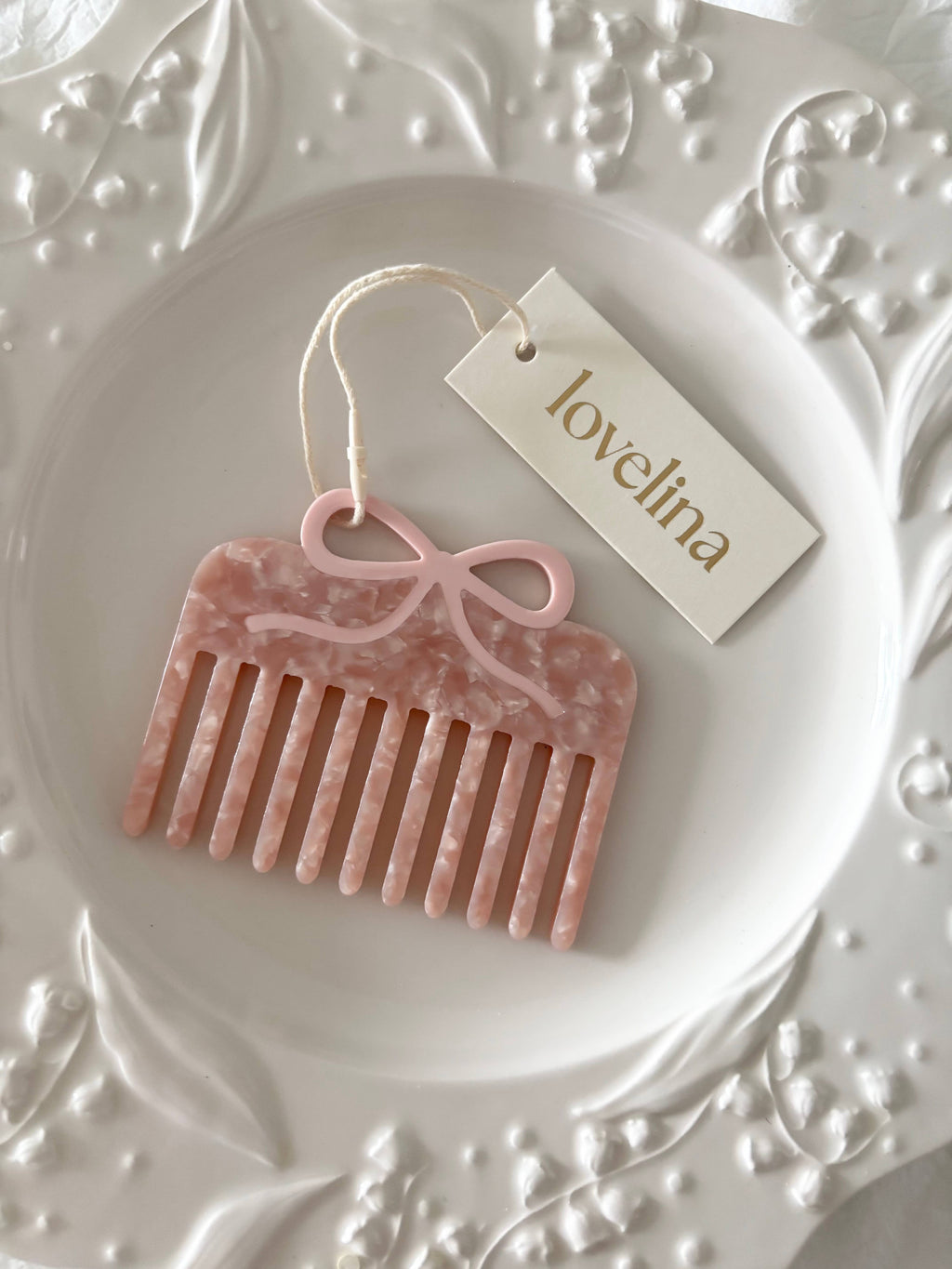Bow Acetate Wide Tooth Comb in Blush