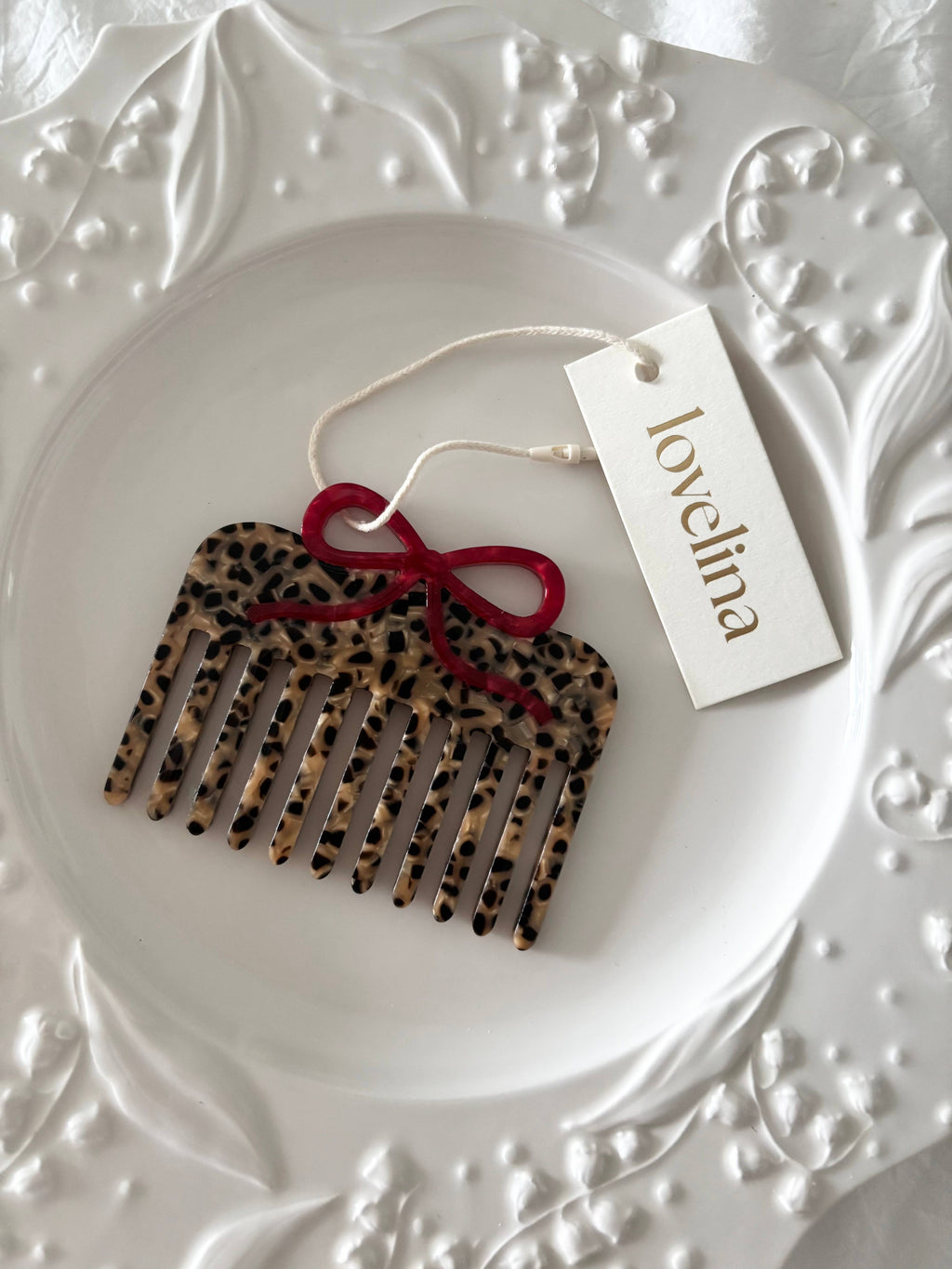Bow Acetate Wide Tooth Comb in Leopard