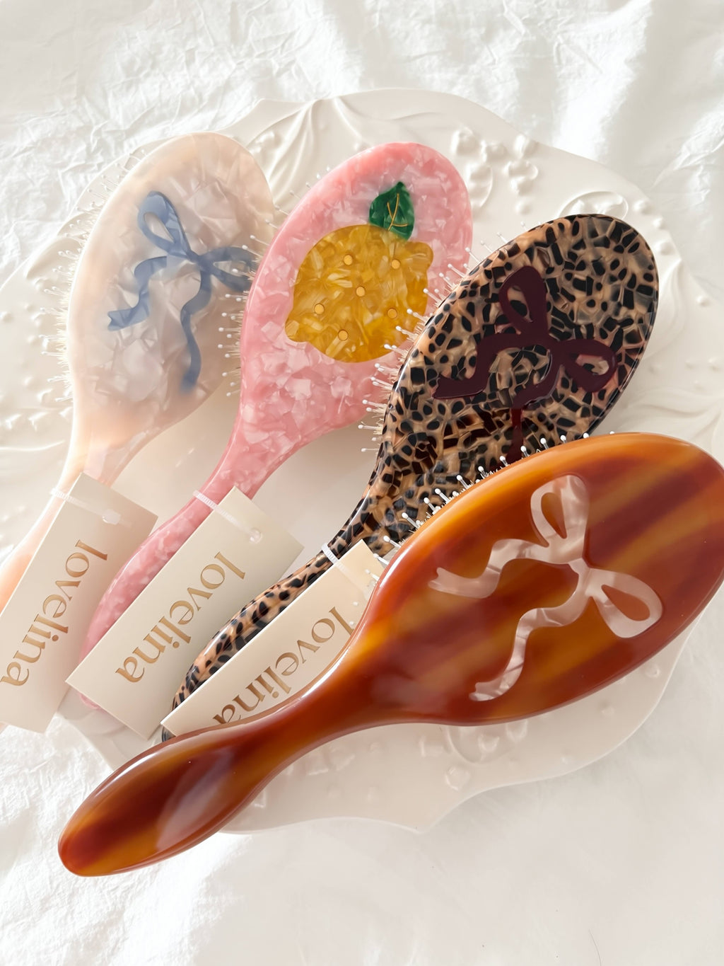 Vintage Acetate Bow Hair Brush, caramel bow
