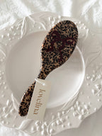 Vintage Acetate Bow Hair Brush, leopard with burgundy bow